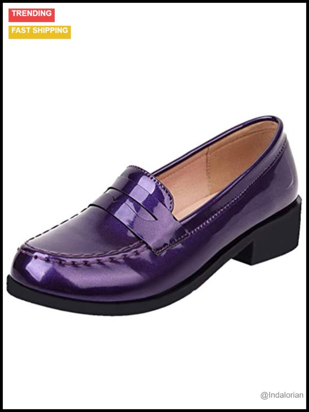 Women's Patent Leather Loafers Block Heel Slip On Casual Shoes